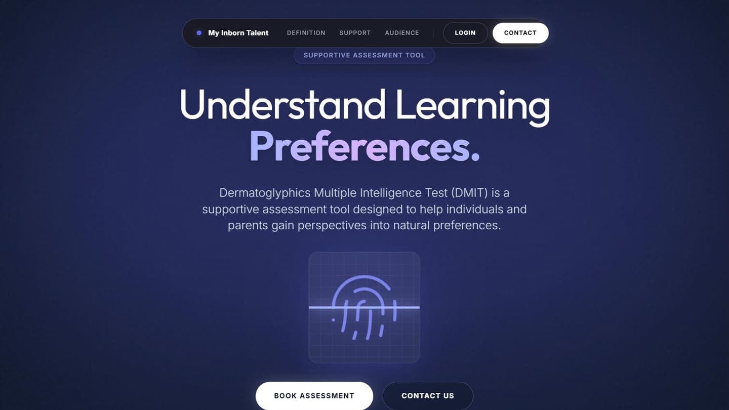 Screenshot of the live My Inborn Talent site, built by Mt7