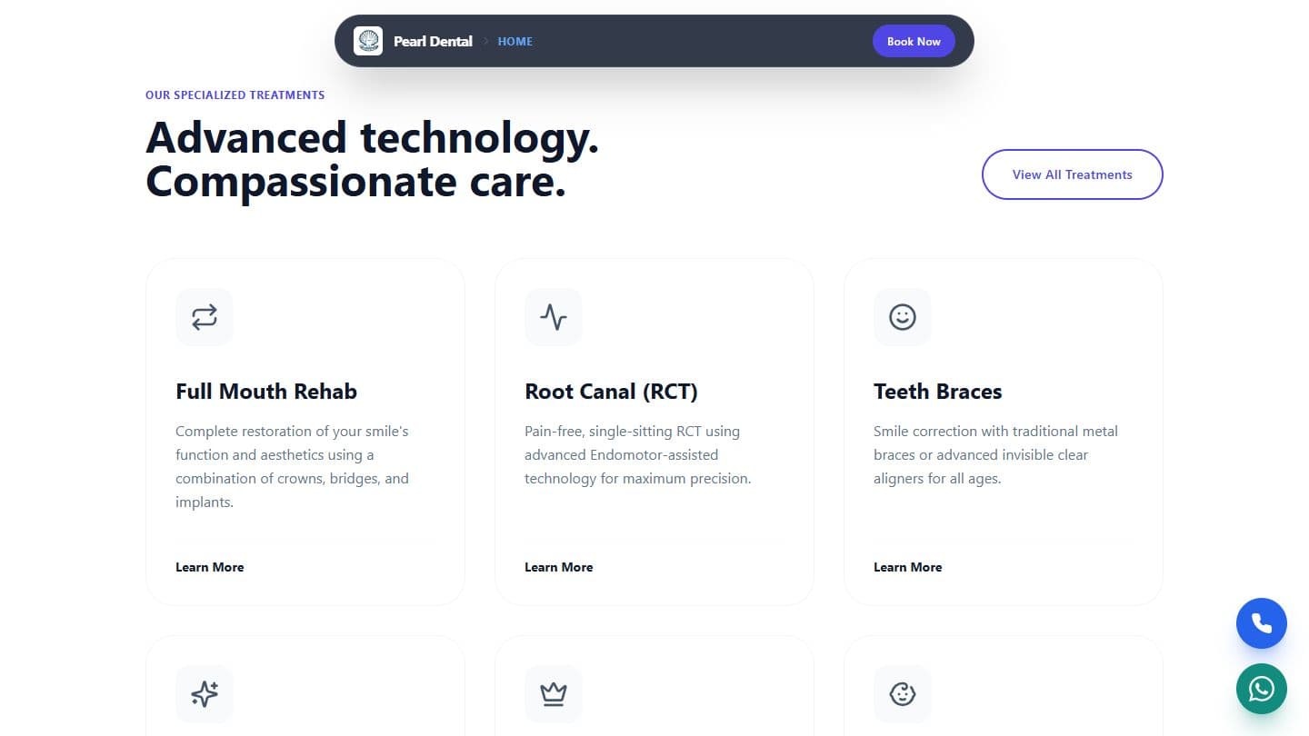 Pearl Dental Clinic's treatment pages, built by Mt7