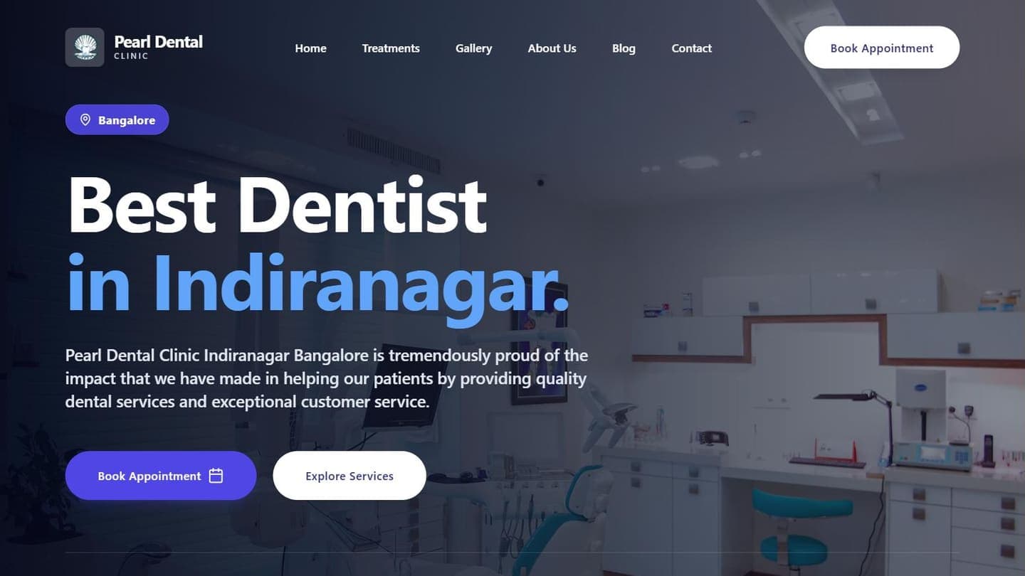 Screenshot of the live Pearl Dental Clinic site, built by Mt7