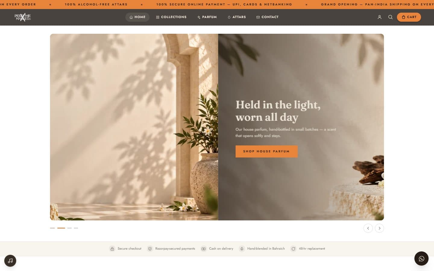 Screenshot of the live Perfume X Market site, built by Mt7